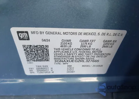 2024 Chevrolet Equinox Awd Lt из США, поврежденный, VIN 3GNAXUEG2RL327665